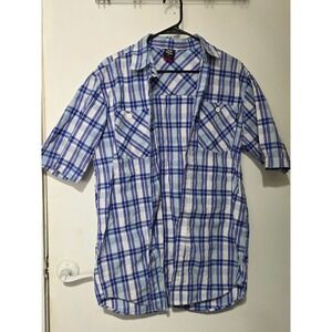 Plaid Shirt Short Sleeve Button Up‎ Casual Work Shirt size LT ecko unltd